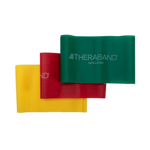 Theraband Resistance Bands Set, Beginner Kit, Yellow, Red, Green, Non-Latex Elastic Bands for Exercise &amp;amp; Physical Therapy, Strength Training for Upper &amp;amp; Lower Body Fitness