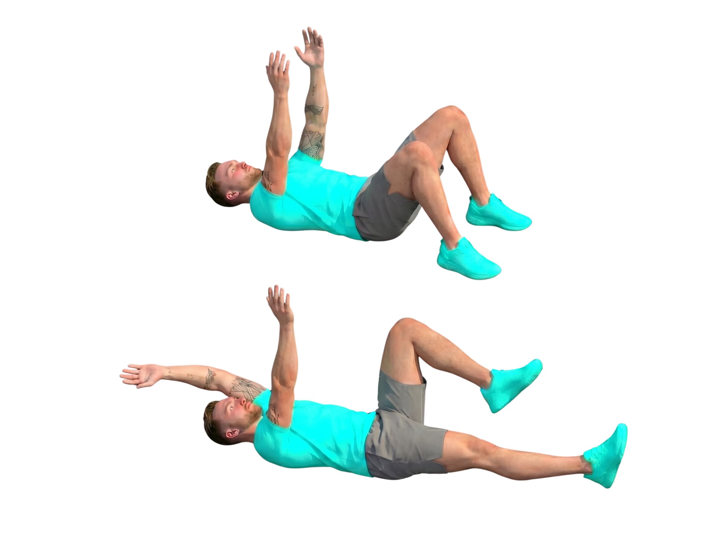 Person demonstrates two positions of the dead bug exercise