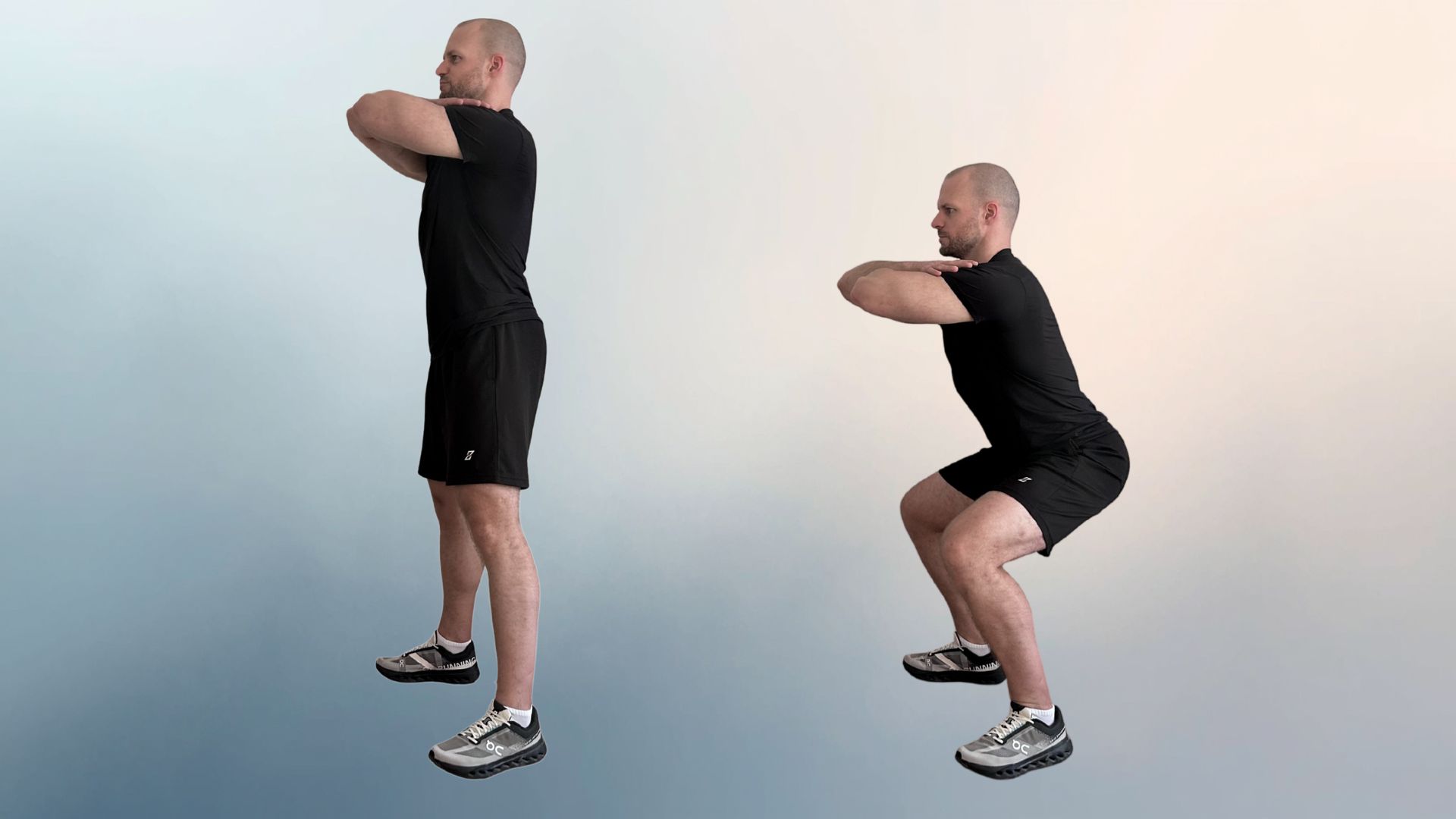 Homme démontrant deux positions du mouvement de squat sumo
