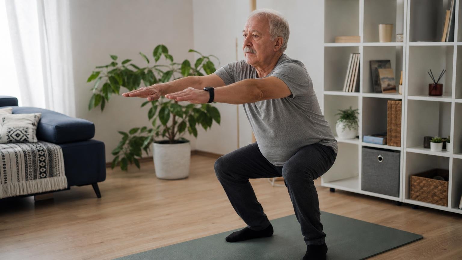Après 65 ans dix squats par jour suffisent pour garder des jambes solides : les kinés donnent le bon rythme