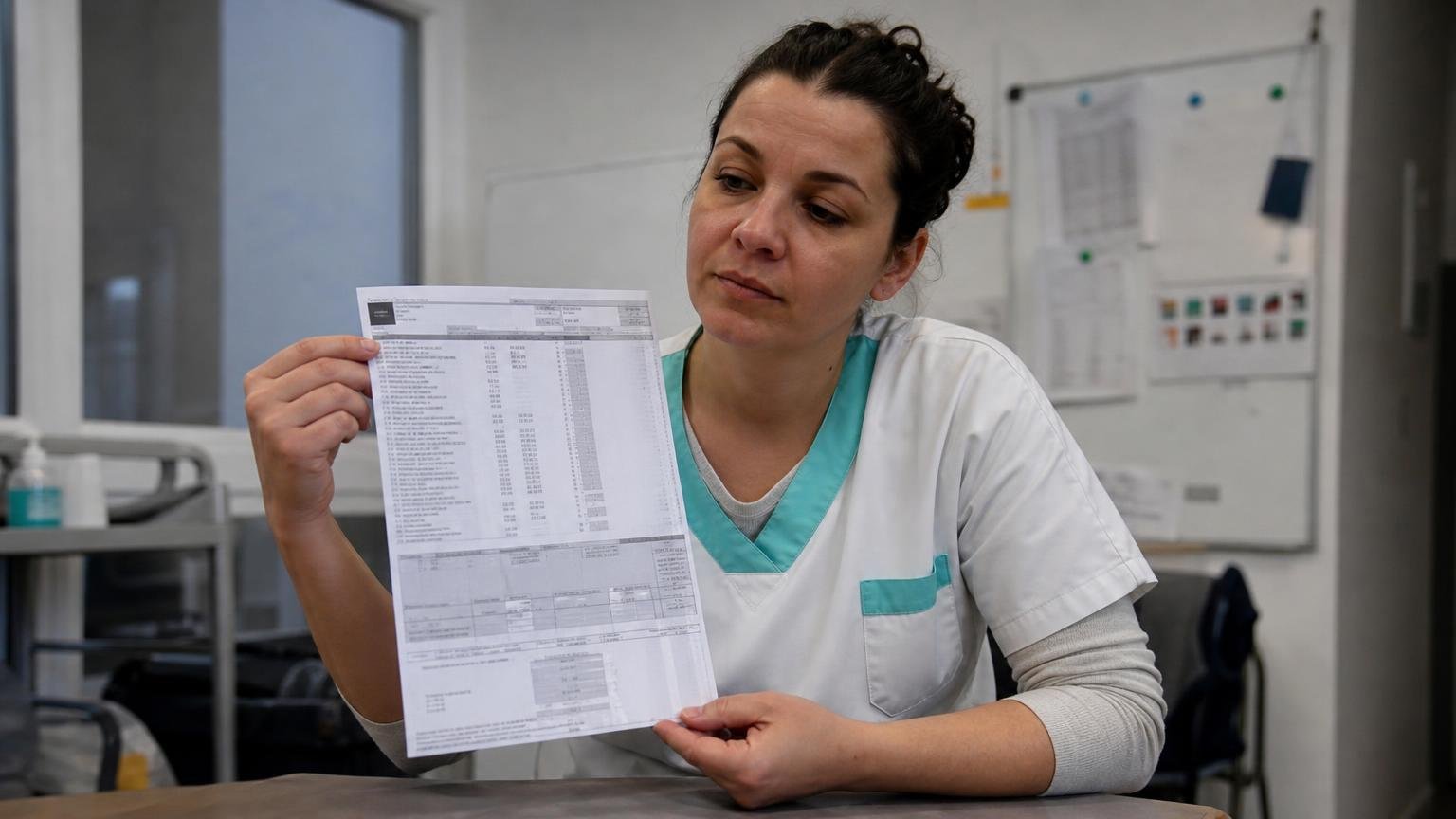 Une aide-soignante en Ehpad montre sa fiche de paie après quinze ans de nuits